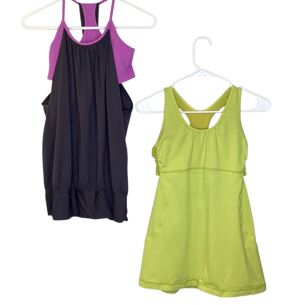 Lululemon Tank Top Bundle No Limits Grey Purple Turbo Lime Green Womens Sz 6 EUC